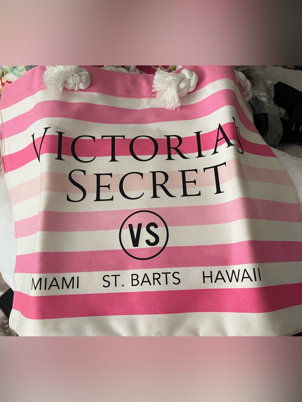Victoria’s Secret Striped Canvas Beach Bag NEW